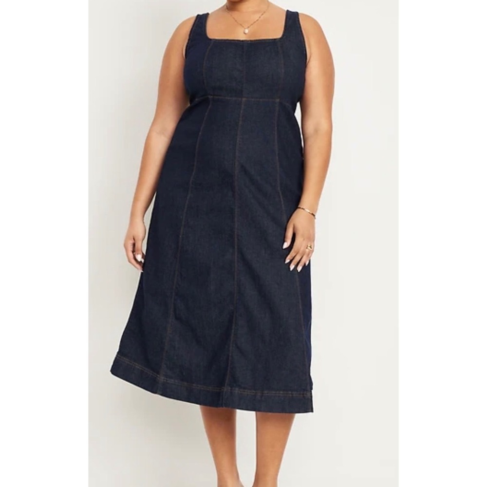 🆕 OLD NAVY Dark Wash Denim Sleeveless Fit and Flare Midi Dress 2X